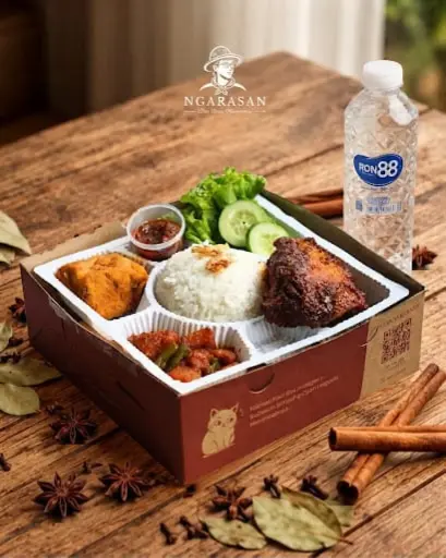 Paket Nasi Box Ngarasan Ayam Oven + Air Mineral